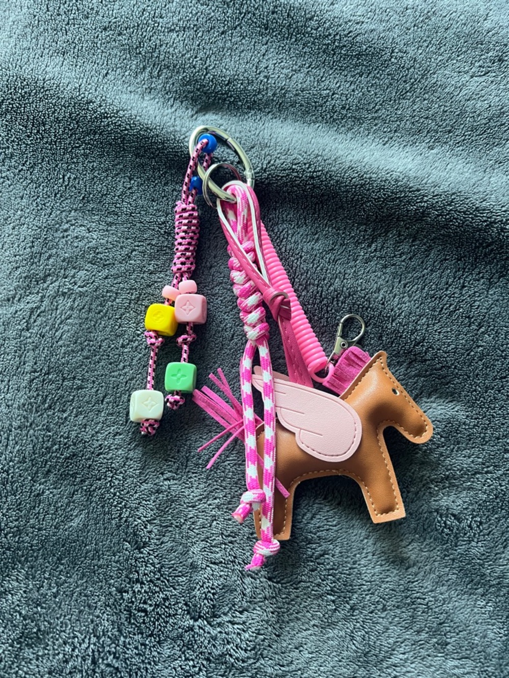 LHorse Charm Bag Keyring with Braided Pink Straps